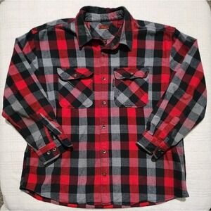 Five Brother Flannel Shirt‎ Mens 2XL Red Black Plaid Button Up Shacket XXL HEAVY